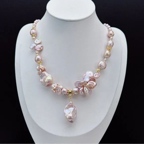 RL020 Handmade High Quality Freshwater Baroque Pearl Necklace